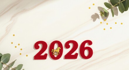 Red numbers 2026 with decorative elements representing New Year 2026  