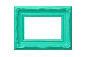 Teal picture frame, ornate, isolated