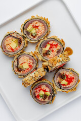 Sushi roll close up on a white background isolated