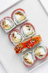 Sushi roll close up on a white background isolated