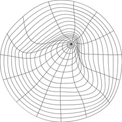 Obraz premium Warped black radial grid pattern in a circular shape lines converging to a central point.