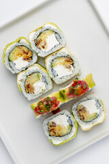 Sushi roll close up on a white background isolated