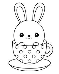 Kawaii bunny in polka dot teacup rabbit cute