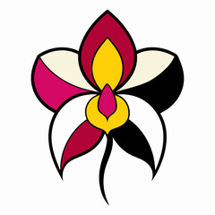 orchid pink yellow rona black flower vector line art flower on white