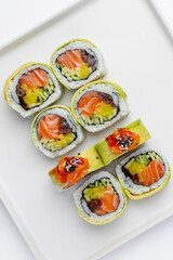 Sushi roll close up on a white background isolated