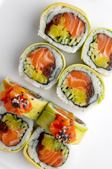 Sushi roll close up on a white background isolated