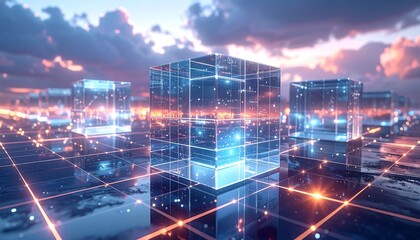 Futuristic city of translucent cubes