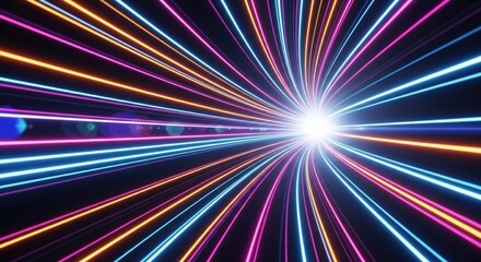 Colorful light trails with motion effect, illustration of high speed light effect on black background