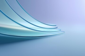 Curved glass layers on minimal blue background for presentation or website banner
