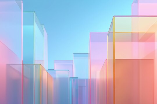 Abstract pastel glass cityscape background with transparent blocks for presentation or app
