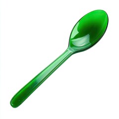 A vibrant green plastic spoon against a white background.  It's smooth, glossy, and has a classic spoon shape