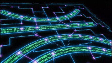 Dynamic digital data streams flowing with glowing binary code on futuristic screens creating a sense of advanced technology and information flow. - Powered by Adobe