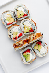 Sushi roll close up on a white background isolated