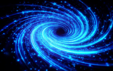 Vibrant Blue Spiral Galaxy with Starry Trails in Space