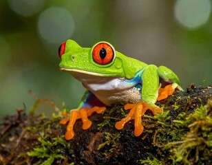 Obraz premium Close-up of a vibrant red-eyed tree frog (1)