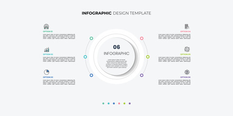 infographic label design with circle infographic template design and 6 options or steps. Can be used for process diagram, presentations, workflow layout, banner, flow chart, info graph.