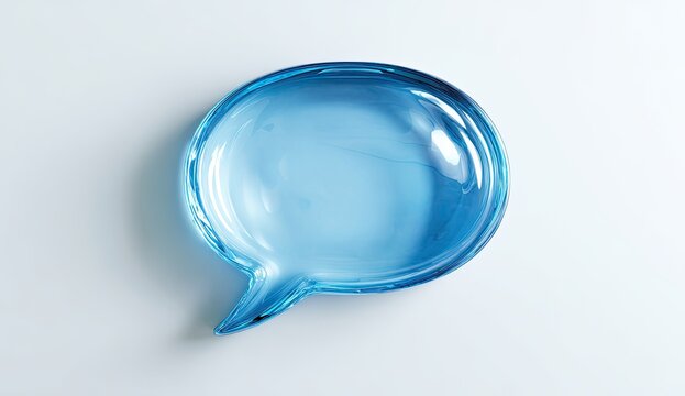 Light blue, translucent speech bubble,  glossy surface,  empty,  isolated on a light background