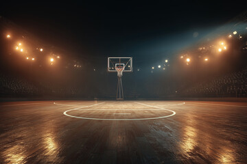 Empty basketball court with hoop