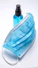 Light blue spray bottle and face mask