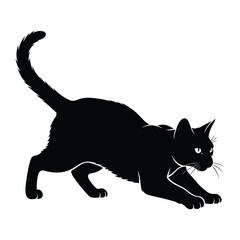 Sleek Silhouette of a Black Cat: The stark silhouette of a black cat, poised with intent, embodies feline grace and stealth in minimalist style.