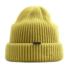 Warm Yellow Ribbed Knitted Beanie Hat for Winter Season