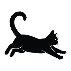 Silhouette Cat in Action: A dynamic black cat, poised in a sleek silhouette, embodies feline grace, movement, and a touch of mystery. It embodies freedom, joy, and a playful spirit.