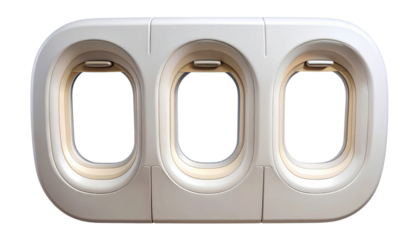A streamlined airplane window design featuring three adjacent openings, showcasing a modern aesthetic.