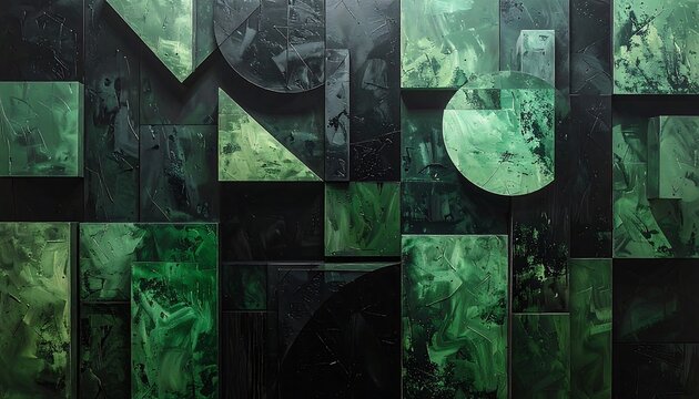 Abstract geometric shapes in a dark green palette