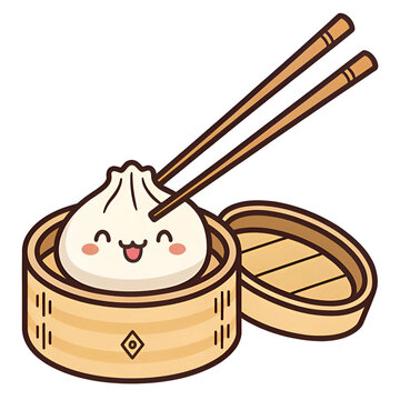 dim sum with chopstick cartoon vector icon illustration