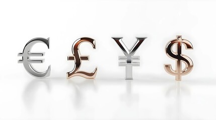 Luxury Glass and Chrome 3D Currency Icons Floating on White Background