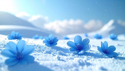 Delicate Blue Flowers on a Winter Wonderland