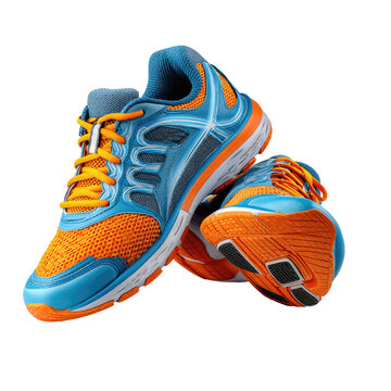 Vibrant Blue and Orange Running Shoes Isolated on Black Background