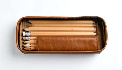 Light brown pencil case with pencils