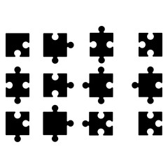 Twelve Black Jigsaw Puzzle Pieces A Collection of Simple Puzzle Icons