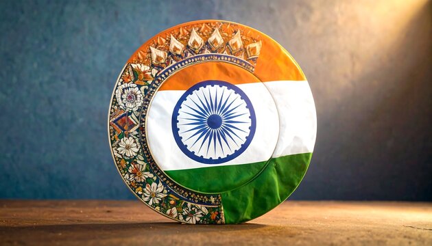 Ornate plate with Indian flag