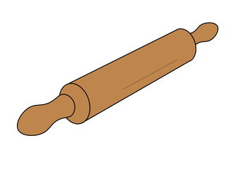 Wooden rolling pin for baking, pastry preparation, bread making, and dessert cooking utensil illu