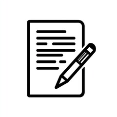 Simple black line icon of a document with a pen