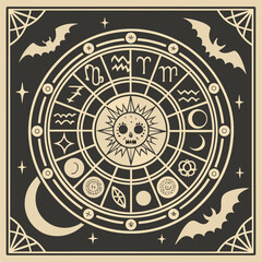 Obraz premium Old World Halloween Astrology Charts Invitation