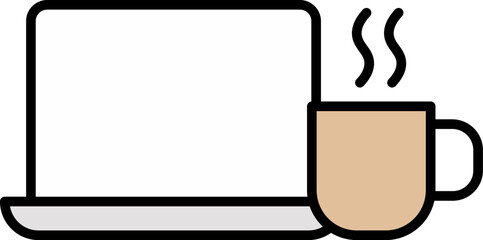 Laptop with coffee mug outline icon