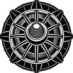 An elegant, antique clock face vector design with an astronomical pattern and black and white decoration