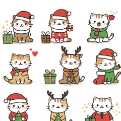 set of christmas animals cat cute vector