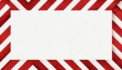 White rectangular frame bordered by diagonal red stripes