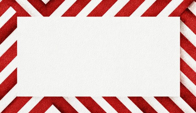 White rectangular frame bordered by diagonal red stripes