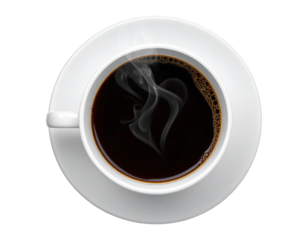 Steaming Coffee Cup Top View, Minimalist Style, isolated on transparent background