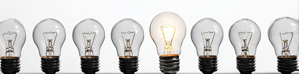Row of light bulbs, one glowing brighter (2)