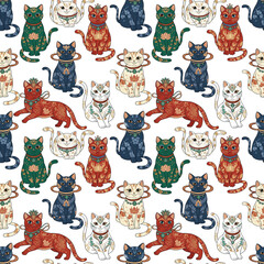 seamless pattern with traditional cat