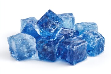 A pile of vibrant blue ice cubes