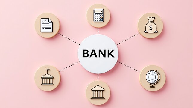 Bank services concept financial planning money management investment account global banking calculator