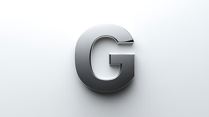 Fototapeta premium Large metallic letter G plain white background, shiny and reflective, with modern and sleek design, emphasizing minimalism and contemporary style, futuristic aesthetic, clean and simple visual