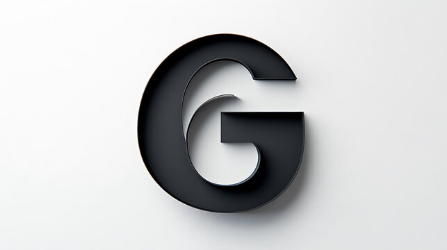Large black letter G with shadow white background minimalistic and modern design sleek font style 3D effect bold typography simple and clean look contemporary art piece graphic design element
